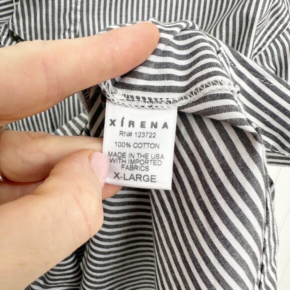 Xirena Lynden White Grey Striped Cotton Button Down Blouse Shirt XL Collar Chic - Picture 5 of 8